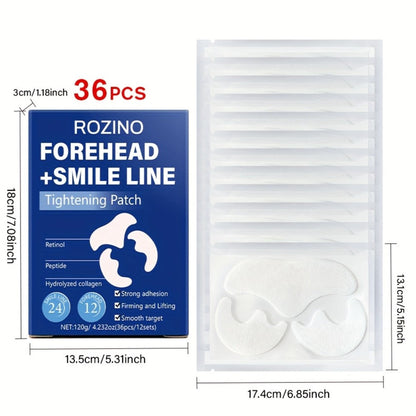 Retinol Peptide Face Patches 36pcs Anti-Wrinkle Hydrolyzed Collagen Lifting Treatment for Forehead & Smile Lines