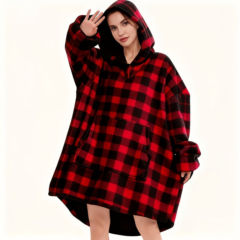 Reversible Hooded Wearable Blanket – Double-Sided Coral Fleece Suede Hoodie with Kangaroo Pocket, Machine Washable, 6 Colors