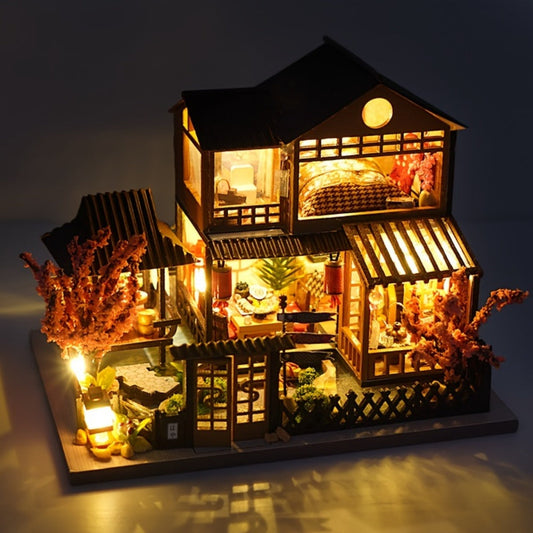 DIY Miniature House Kit, Sakura Garden Villa Wooden Dollhouse with Full Furniture & Accessories, Japanese Cherry Blossom Style