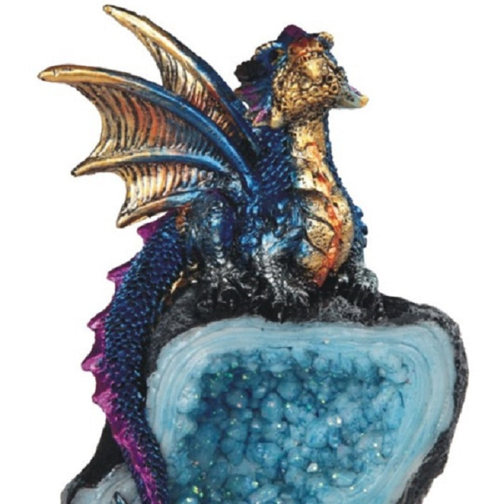 Dragon Figurine Statue Guarding Crystal Cave Polyresin Collectible Home Decor Sculpture Fantasy Dragon for Garden, Patio and Yard Use
