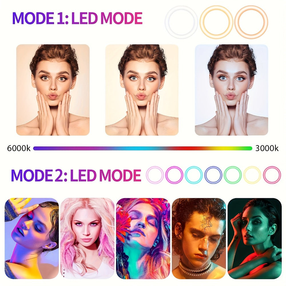 RGB LED Ring Light 43-Inch Adjustable Stand with Phone Holder USB Powered Multicolor Circle Fill for an Everyday Personal Care Routine