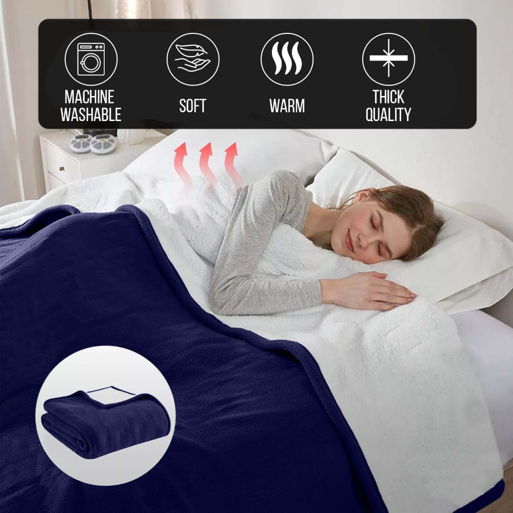 480GSM Sherpa Fleece Blanket, Double-Sided Heavy Throw for Couch, Bed & Travel, Reversible All Season