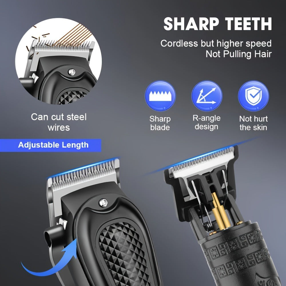 Men's Grooming Kit Hair Clipper Set USB Rechargeable LCD Display – Professional Clipper Razor T-Blade Trimmer 8 Guide Combs & Apron Complete