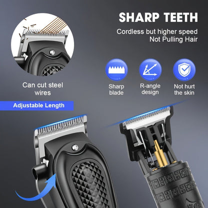 Men's Grooming Kit Hair Clipper Set USB Rechargeable LCD Display – Professional Clipper Razor T-Blade Trimmer 8 Guide Combs & Apron Complete