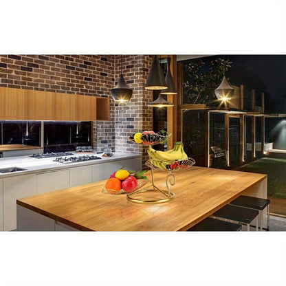 Fruit Basket Stand 3-Tier Decorative Iron Metal Wire Fruit Bowl with Lotus Leaf Design, Countertop Holder for Fruits Vegetables Bread