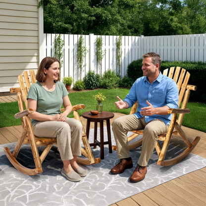 Patio Cedar Rocking Chair 26" Fan-Shaped Backrest Outdoor Rocker for Garden Poolside Patio