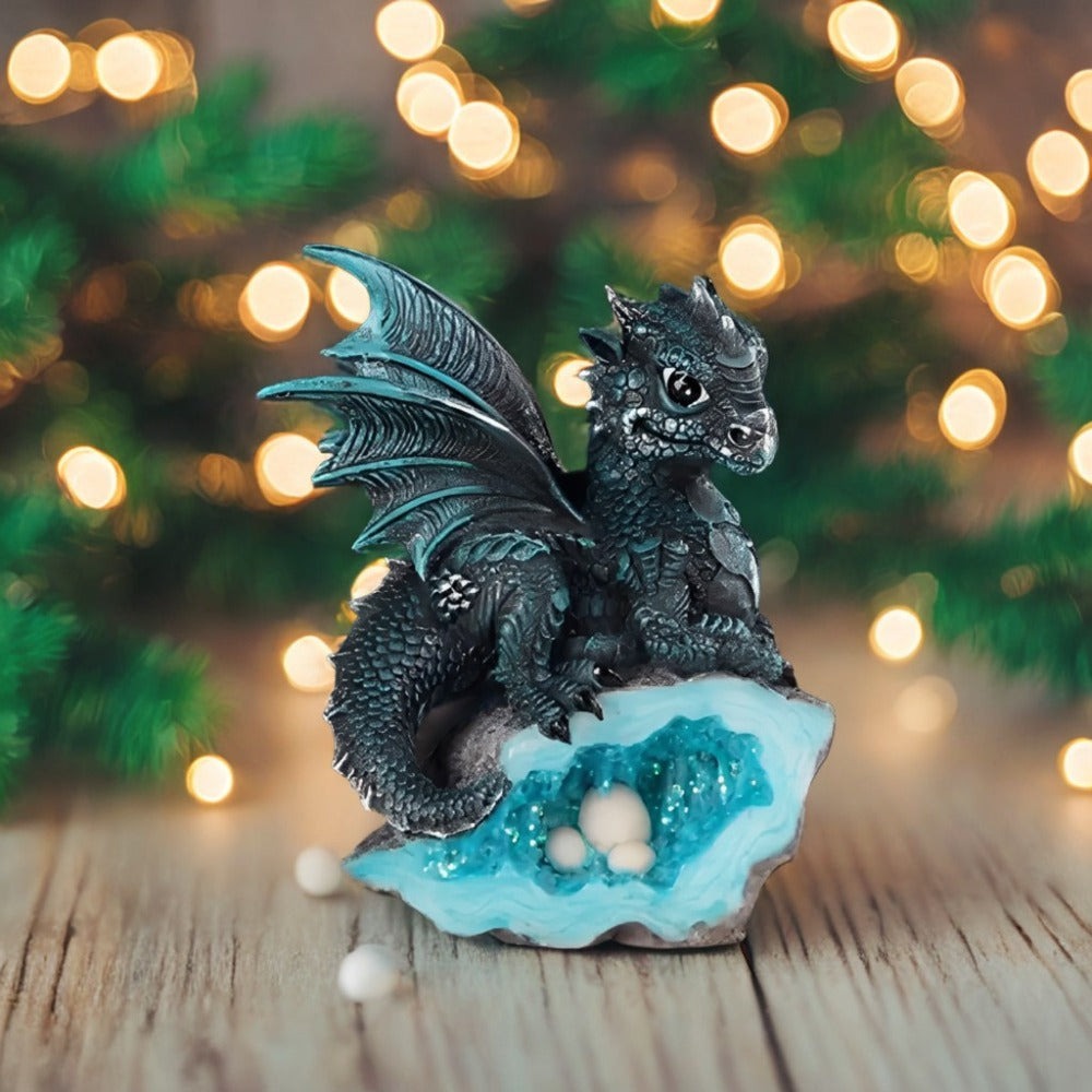 Dragon Figurine Statue Guarding Crystal Cave Polyresin Collectible Home Decor Sculpture Fantasy Dragon for Garden, Patio and Yard Use