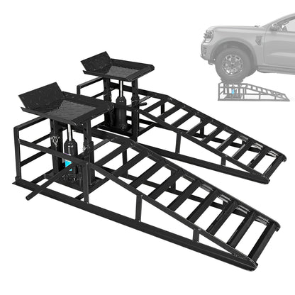 Car Ramps 2-Pack Hydraulic High Lift 11, 050 lb Capacity Low Profile with Support Jack – Oil Change Service Ramps for Car Truck Trailer