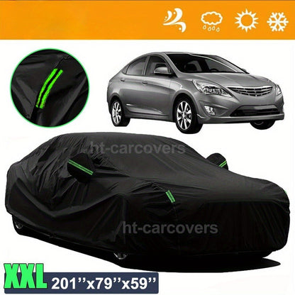 Black Full Car Cover with Green Reflective Tabs, Storage Bag and 5.1 x 2 x 1.5 m Vehicle Fit Size