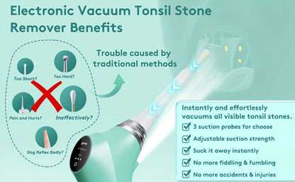 Tonsil Stone Remover Electric Vacuum Kit with LED Light – 3 Suction Modes 5X Magnifying Mirror Oral Irrigator Safe Gentle Tonsillolith