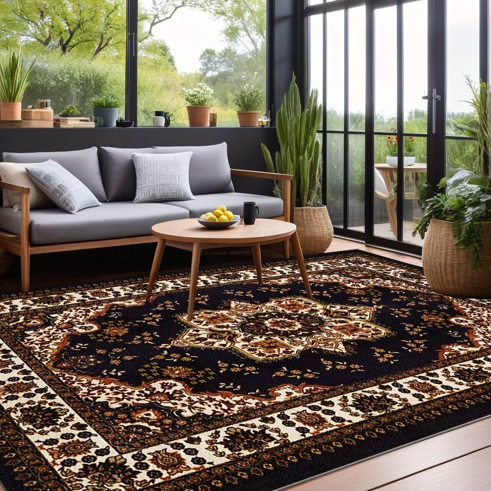 Bohemian Round Rug Large – Soft Non-Slip Machine Washable Vintage Area Rug for Living Room Bedroom Floor Decor