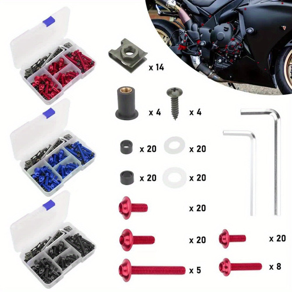 Motorcycle Fairing Bolt Kit 177-Piece CNC Anodized Aluminum Screws for Fairings Windshield Fuel Tank Body Panels