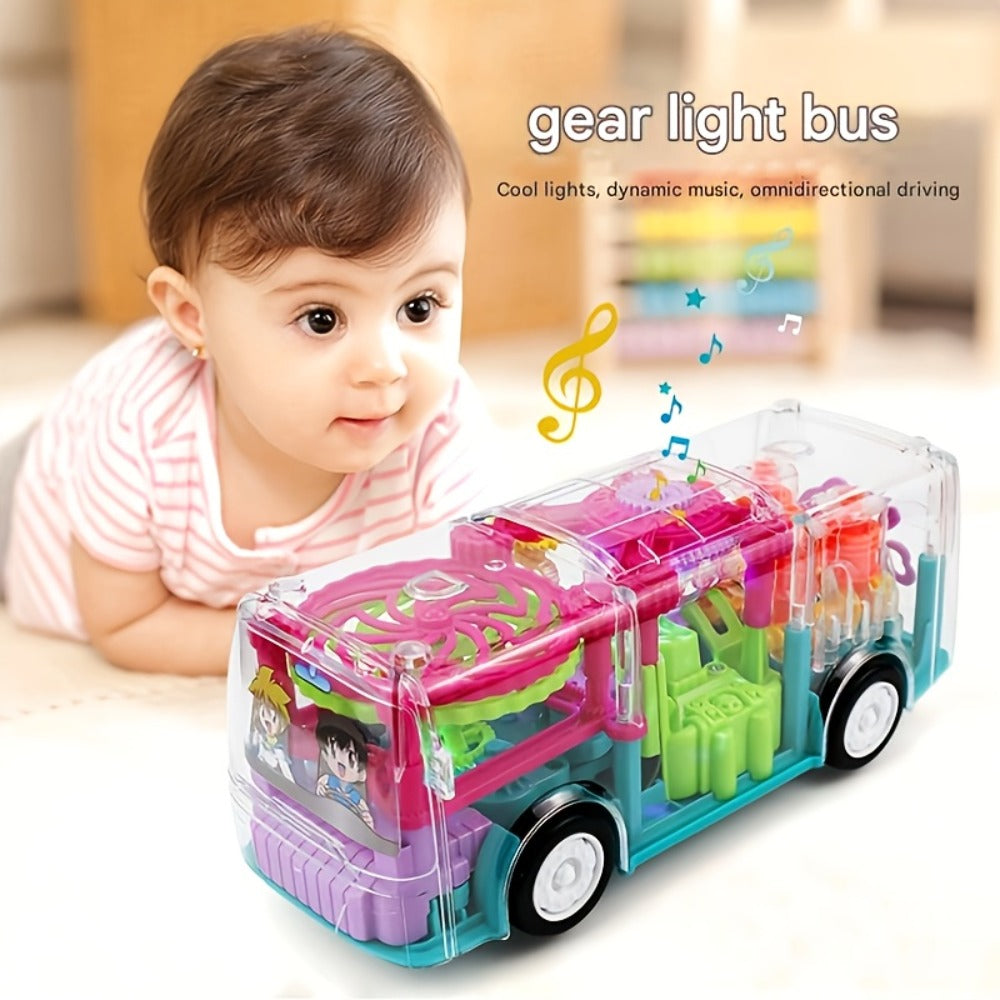LED Light Up Transparent School Bus Toy with Colorful Flashing Lights, Toddler Toy for Boys & Girls Ages 2+