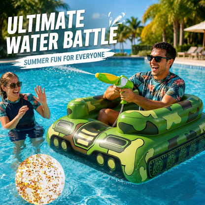 Giant Tugboat Pool Float 60 Inch XL Ride-On Inflatable Raft with Built-In Water Sprayer & 16-Inch Beach Ball