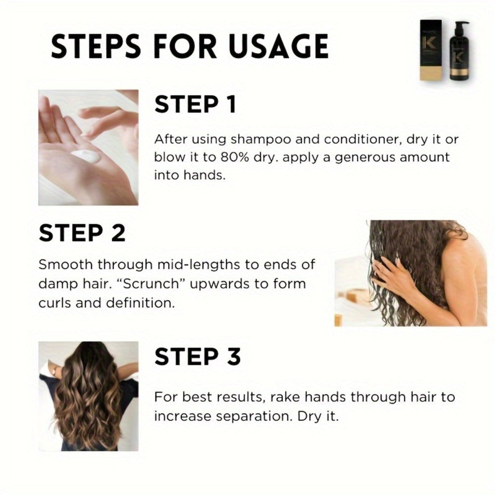 Curl Defining Cream and Detangling Brush Set by KALISPRO with One or Two 300ml Pump Bottles