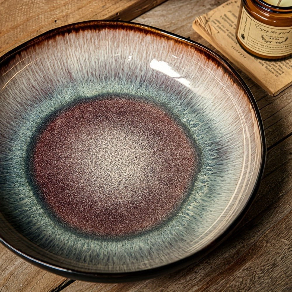 Irregular Deep Dish Ceramic Plate, Artisan Handcrafted Salad Soup Bowl Dish, Unique Edge Design, Tableware for Family Dining