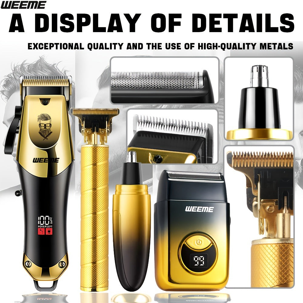 Men's Grooming Kit USB Rechargeable Hair Clipper Set with Nose Trimmer Electric Shaver Detail Trimmer 8 Limit Combs Professional Haircut Kit