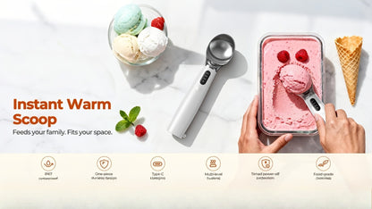 Electric Heated Ice Cream Scoop USB-C Rechargeable with 3 Temperature Settings 120°F 140°F 160°F IPX7 Handle Gift for Ice Cream Lovers