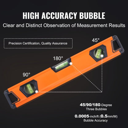 Torpedo Level Set 6-Piece Magnetic Aluminum Alloy | 10 16 24 32 48 78 Inch Spirit Level with 45 90 180 Degree Bubble Vials | Shock-Resistant