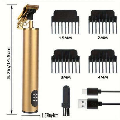 T-Blade Trimmer for Men Cordless Rechargeable – Nano Titanium Alloy Blades LED Display 4 Guide Combs 1.5-4mm