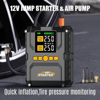 6500A Jump Starter with 150PSI Built-in Air Compressor QC3.0 USB-A USB-C LED Flashlight Smart Safety for Garden, Patio and Yard Use