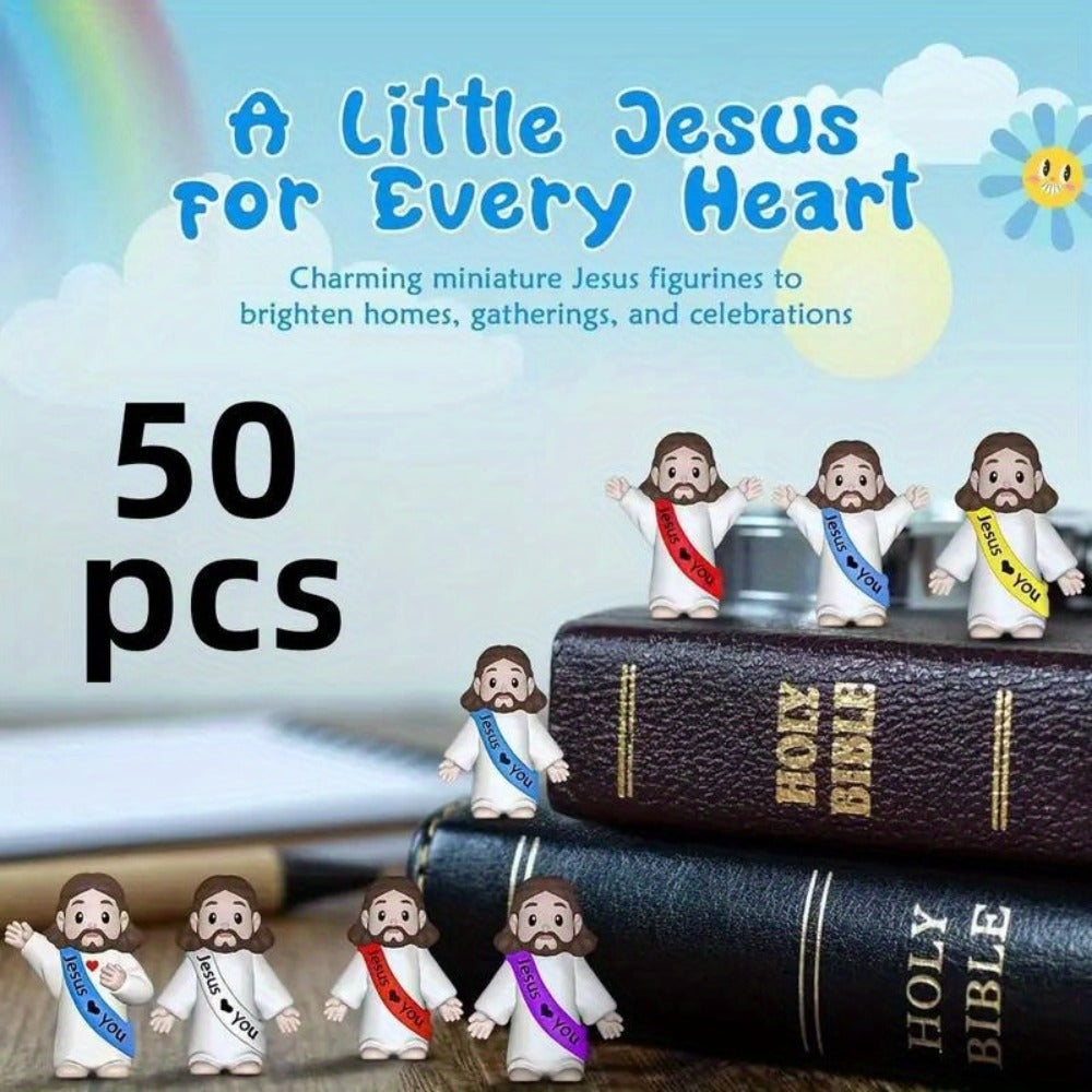 Mini Christian Statues Bulk 50pcs God Bless You Colorful Crosses Vintage Religious Figurines for Entryways, Bedrooms and Living Spaces