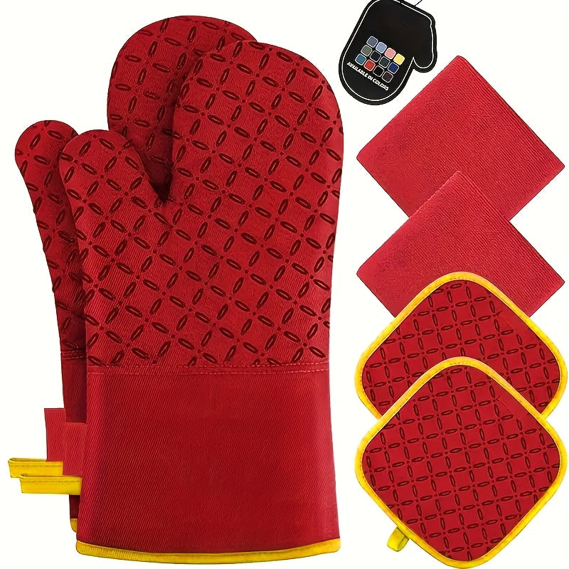 Oven Mitts and Pot Holders Set 6 Piece Heat Resistant Kitchen Gloves Cooking Mitts with Potholder
