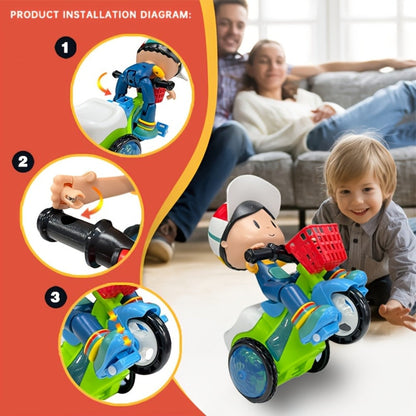 Kids Electric Tricycle Toy Motorcycle with 360° Rotation & Luminous Lights, Push & Power Dual-Mode Stunt Vehicle for Toddlers Boys Girls