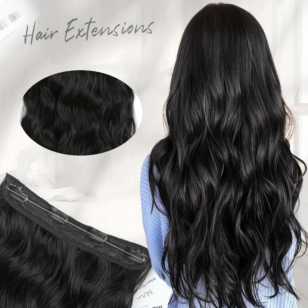 Invisible Wire Hair Extensions 22 Inch for Women – Transparent Fish Line 4 Clips Long Wavy Hairpiece for Thin Fine Hair