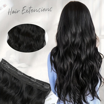 Invisible Wire Hair Extensions 22 Inch for Women – Transparent Fish Line 4 Clips Long Wavy Hairpiece for Thin Fine Hair