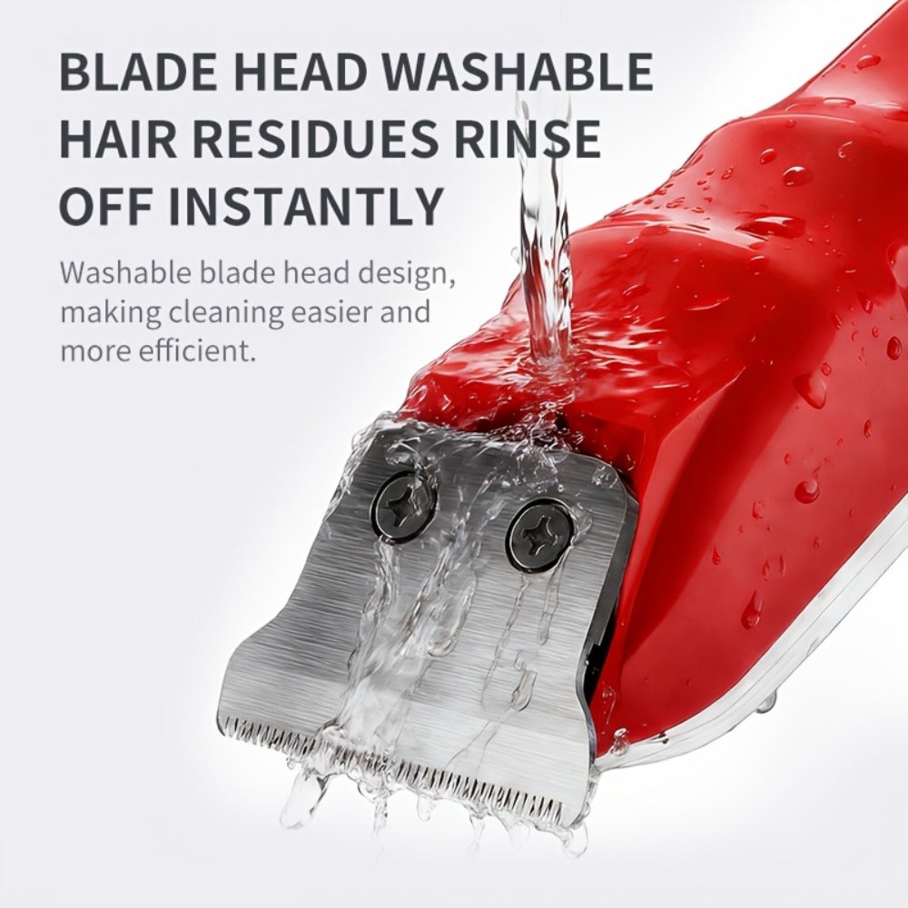 Transparent Electric Hair Clipper with Digital Display, Four Guide Combs, Grooming Tools and Red, Black or Blue Finish