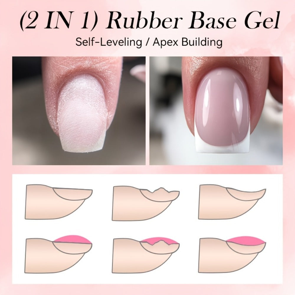 Rubber Base Gel Polish Set 6pcs Nude Pink 2-in-1 Builder Base Coat – Self-Leveling Soak Off UV LED Semi-Permanent Long-Lasting Gel Manicure