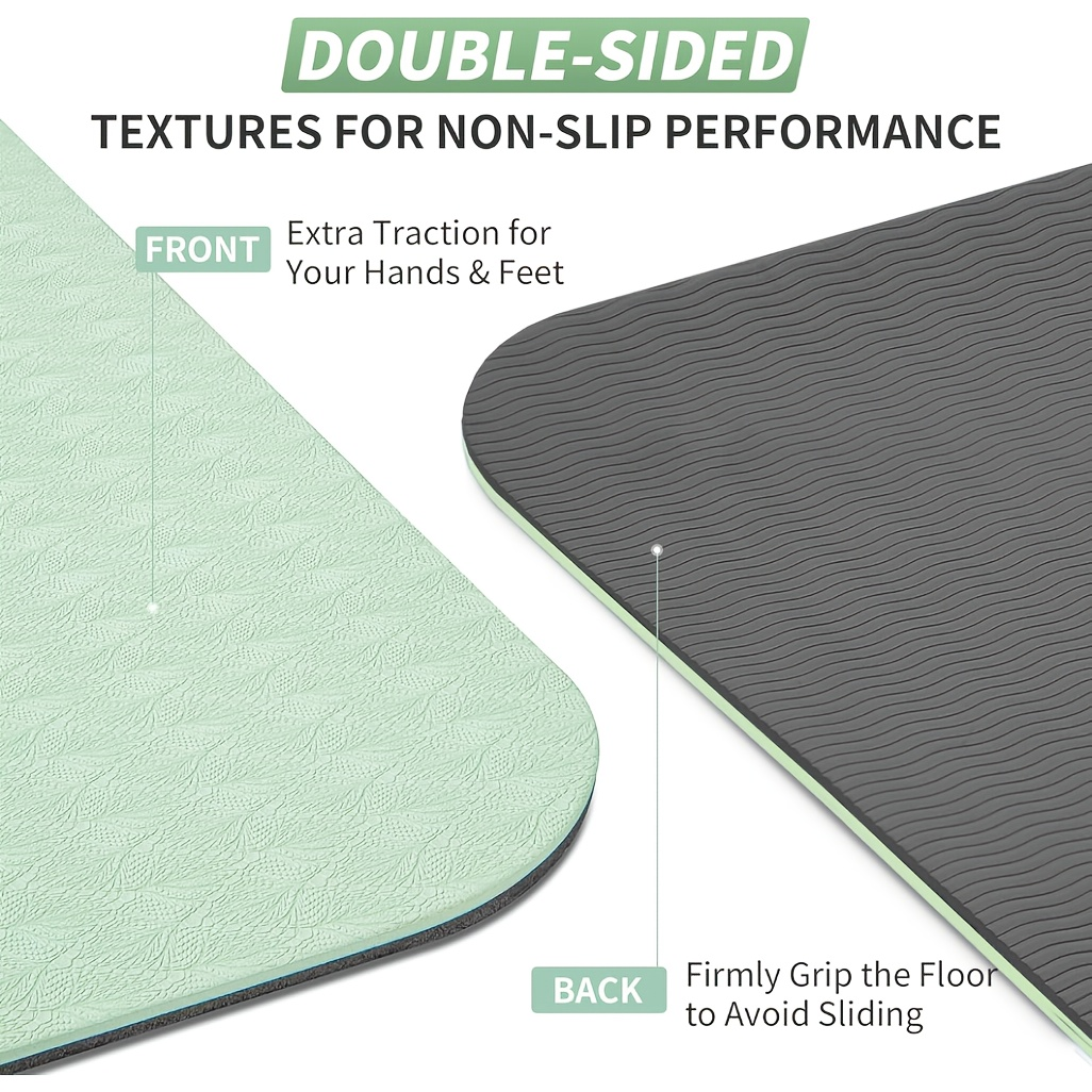 TPE Yoga Mat Non-Slip 72 x 24 Inch – Eco-Friendly Exercise Mat with Carrying Strap for Women & Men, Extra Thick Cushioning for Yoga