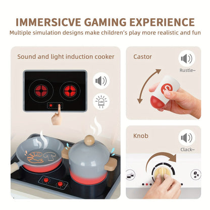 Kids Play Kitchen Set with Sink Oven Stove Dishwasher Coffee Maker Ice Maker Microwave for Home Cooking, Dining and Outdoor Meals