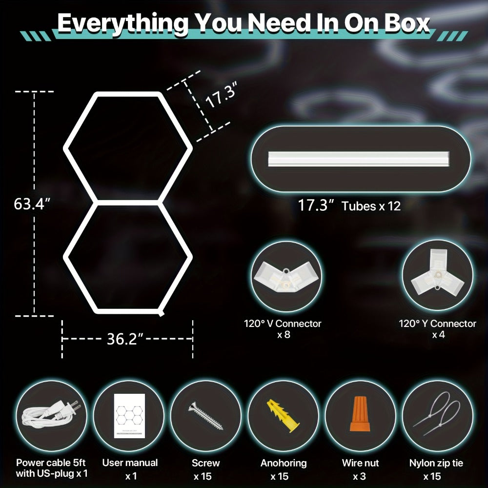 LED Hexagonal Garage Light 6500K, Super Bright Daylight White Shop Light 42W, 620W for Auto Detailing