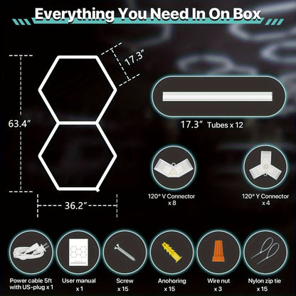 LED Hexagonal Garage Light 6500K, Super Bright Daylight White Shop Light 42W, 620W for Auto Detailing