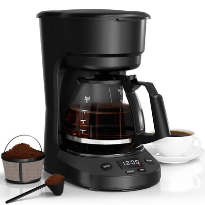 Programmable Coffee Maker 5-Cup & K-Cup Compatible 24-Hour Timer Keep Warm Drip-Free Washable Filter Stainless Steel Home Office Brew