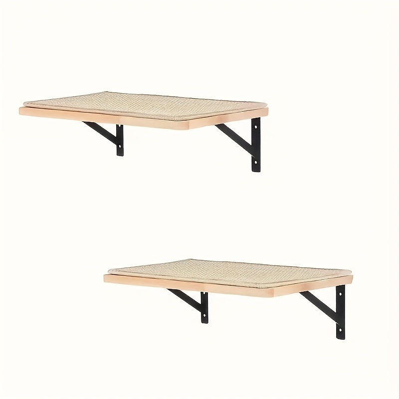 Wall-Mounted 40x30cm Cat Shelf with Beige Sisal Mat, 2cm Wood Platform and Two Metal Brackets