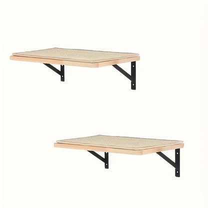 Wall-Mounted 40x30cm Cat Shelf with Beige Sisal Mat, 2cm Wood Platform and Two Metal Brackets