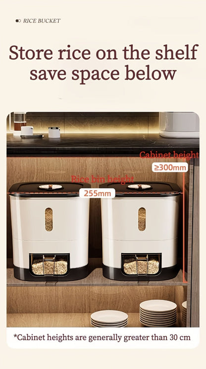 Airtight Rice Container with Measuring Cup, Large Moisture-Proof Rice Dispenser for Rice, Grains