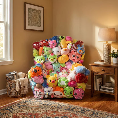 Large Transparent Plush Toy Storage Bag with Zipper Closure Stuffed Animal Organizer Bean Bag Chair Cover Openable Filling 100x90cm Clear