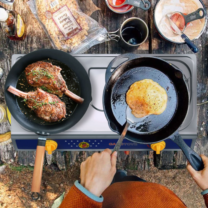 Propane Camping Stove Single & Double Burner, Stainless Steel Gas Cooker with Auto Ignition for Outdoor Cooking