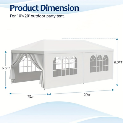 Party Tent 10x20 Outdoor Canopy Gazebo 6 Removable Sidewalls Wedding for Garden, Patio and Yard Use