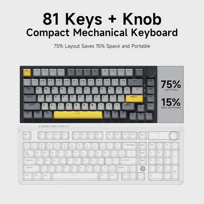 Hot Swap Gasket Mechanical Keyboard AJAZZ AK820 75%, Wireless 2.4GHz & Wired, Volume Knob, South-Facing RGB