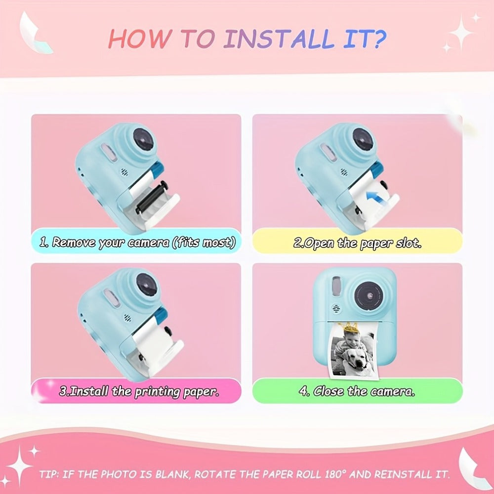 Kids Instant Print Digital Camera 1080P with 2.4" Screen, 3 Rolls Print with the Listed Color, Size or Set Options for Everyday Use