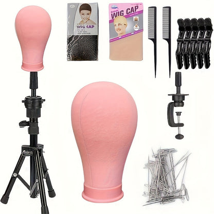 Mannequin Head Wig Stand Set with Adjustable Tripod 22 Inch Cosmetology Manikin Head for Wigs Styling Practice Display Pink Black White Home