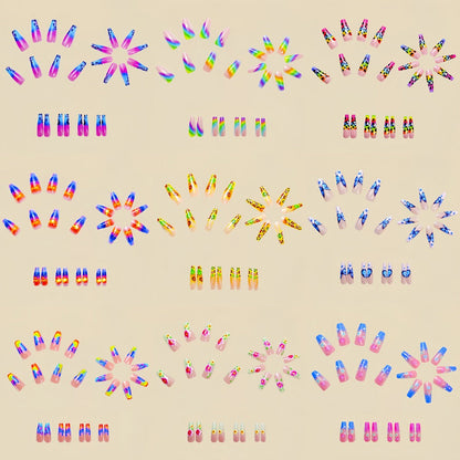 Nail Stickers for Long Nails 216 Pieces 9 Packs Glossy Removable Full Cover Nail Art Decals Wraps with Ballet Leopard Floral Butterfly