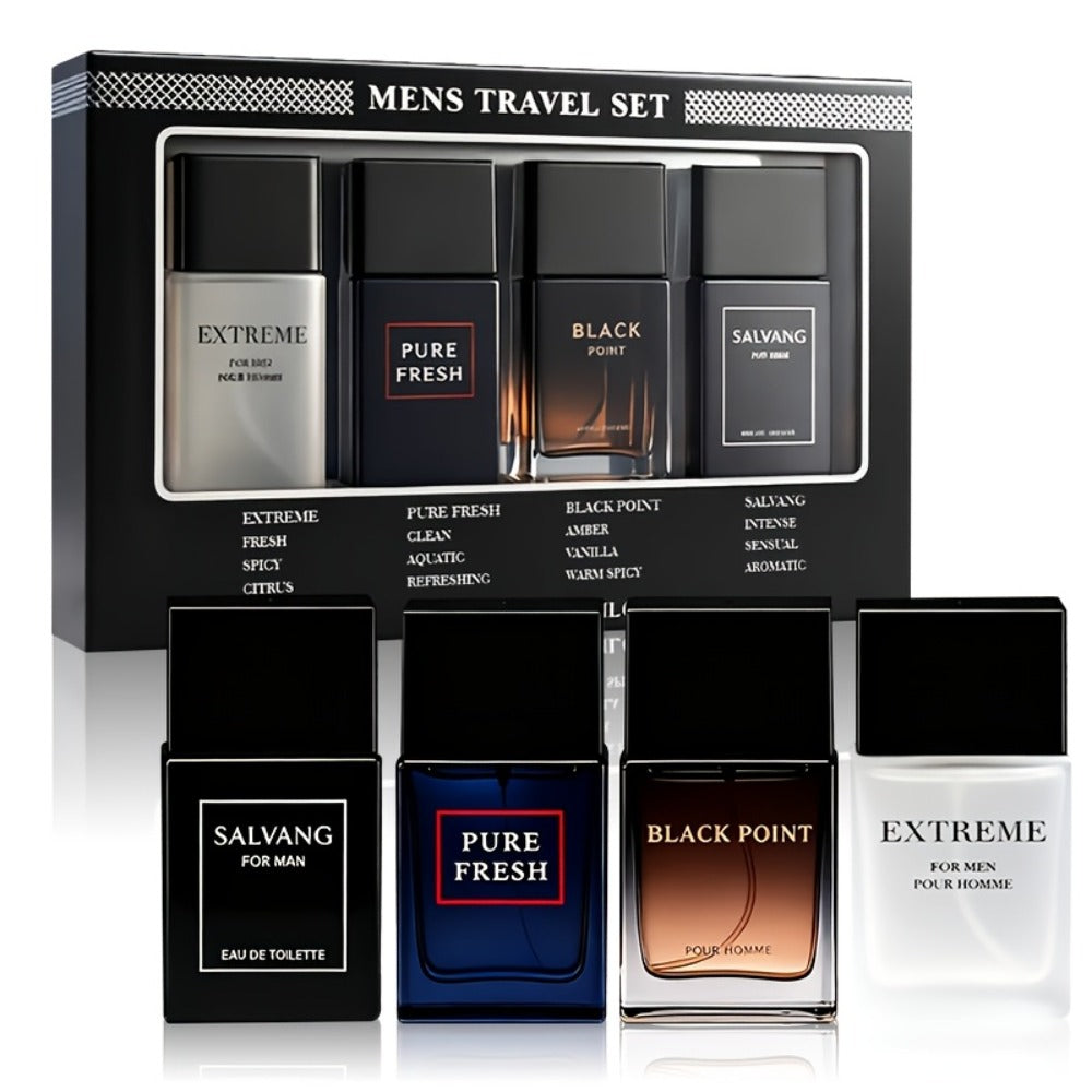 EDT Cologne Gift Set for Men 4 Piece Variety 4 Different Scents Long Lasting Fragrance Mini Bottles 0.85oz Each Travel Friendly Holiday