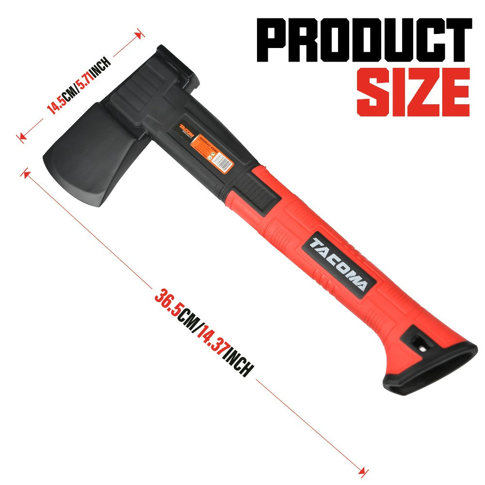 Camping Hatchet 15 Inch Splitting Axe 45 Carbon Steel with Nylon Rubber Non-Slip Handle – Teflon Blade, Blade Cover & Optional Whetstone Set