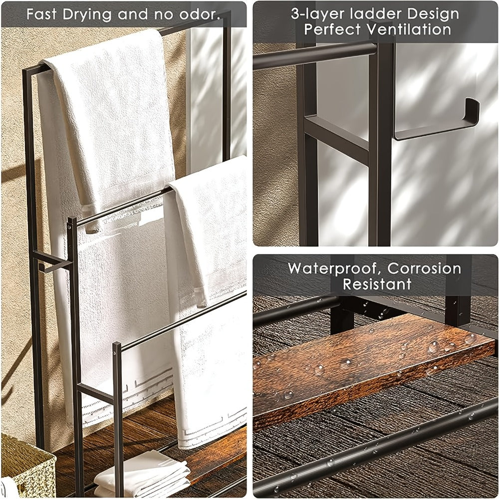 Towel Rack Freestanding 47 Inch Tall 3-Tier Floor Standing Towel Holder for Bathroom Bedroom Pool Outdoor